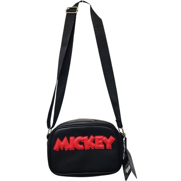 NWT DISNEY X LOUNGEFLY Mickey Mouse Heart Hands Crossbody Bag Black and Red - Picture 1 of 15